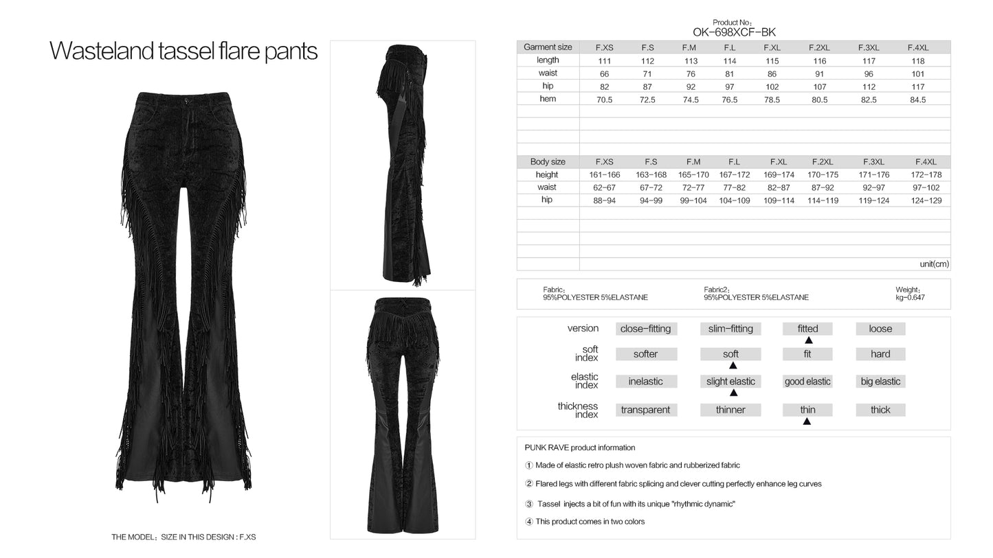 Punk Rave Morrigan Wasteland Tassel Flare Goth Pants In Black