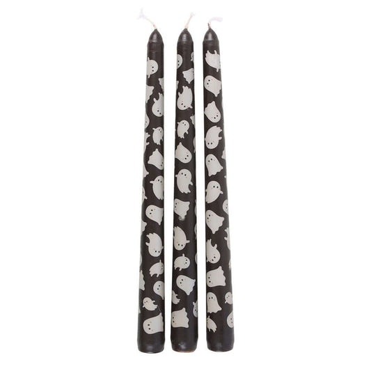 Gothic Gifts Set of 3 Ghost Print Taper Candles