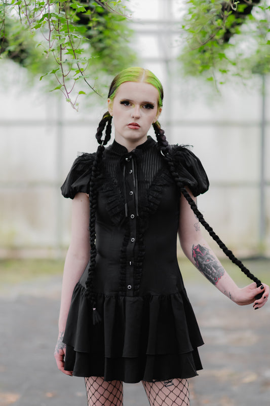 Dark in Love Lolita Bow-Trim Lace Dress