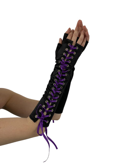 Pamela Mann Lace Up Gloves - Black & Purple - Kate's Clothing