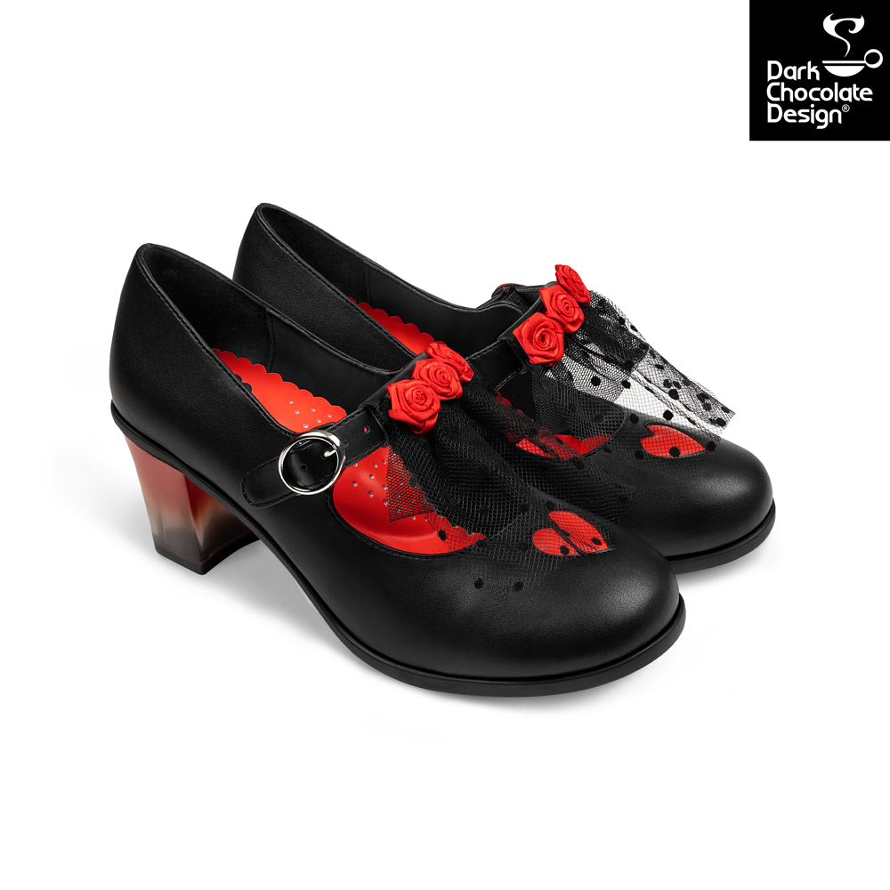 Chocolaticas® Melancholy – Gothic Rose & Lace Mid Heels