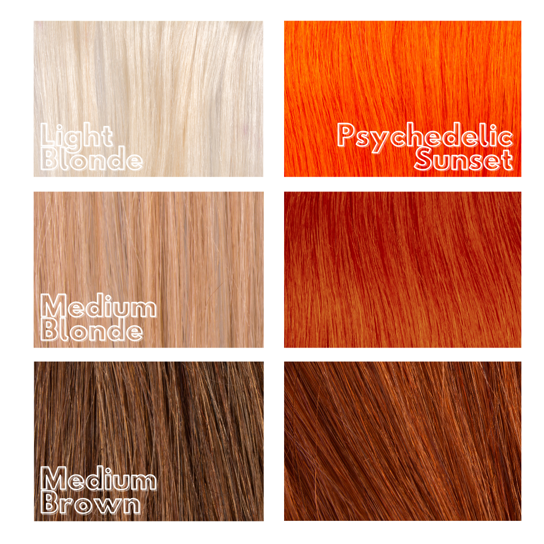 Vibrant orange hair colour swatch - Psychedelic Sunset bright hair dye Manic Panic