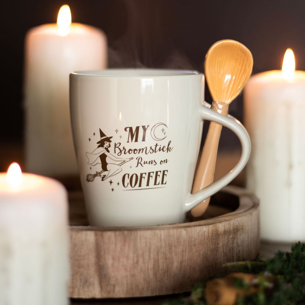 Gothic Gifts My Broomstick Runs On Coffee Mug and Spoon Set - Kate's Clothing