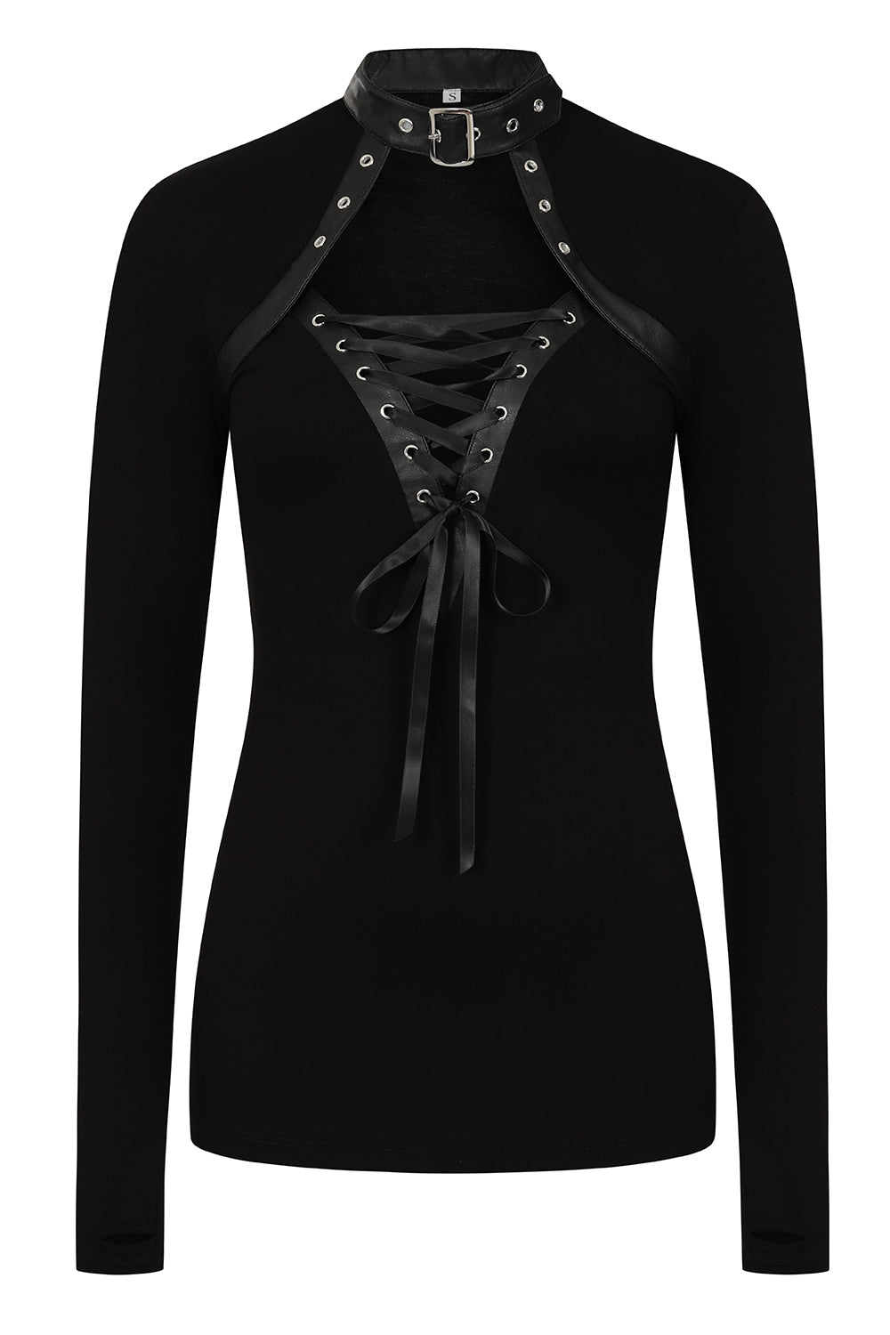 Necessary Evil Dione Long Sleeve Lace Up Plunge Top - Kate's Clothing
