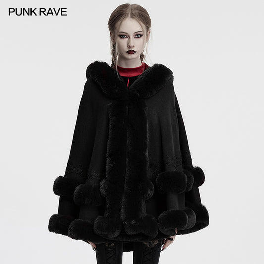 Punk Rave Elvira Faux Fur Trim Gothic Cloak in Black