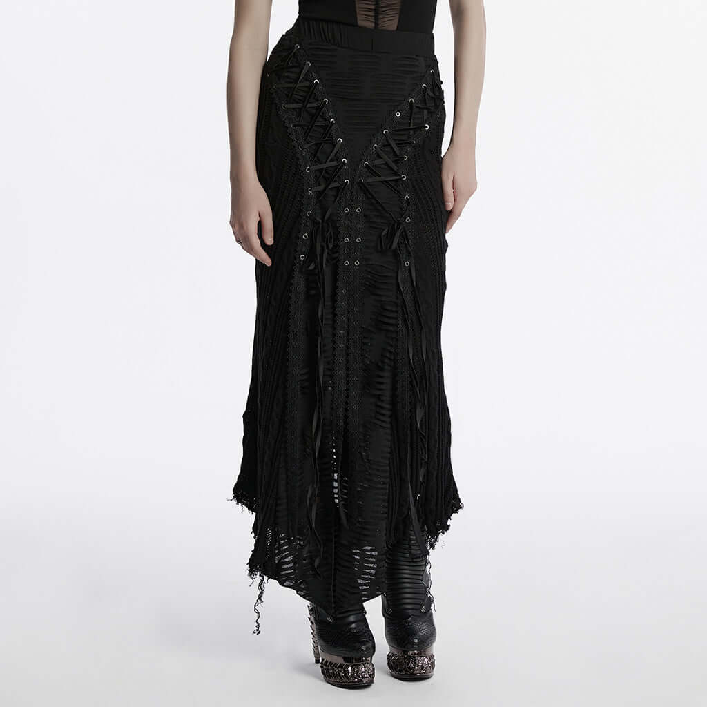Punk Rave Anastasia Gothalyptic Knitted Fishtail Skirt with Lace Up Features - Kate's Clothing