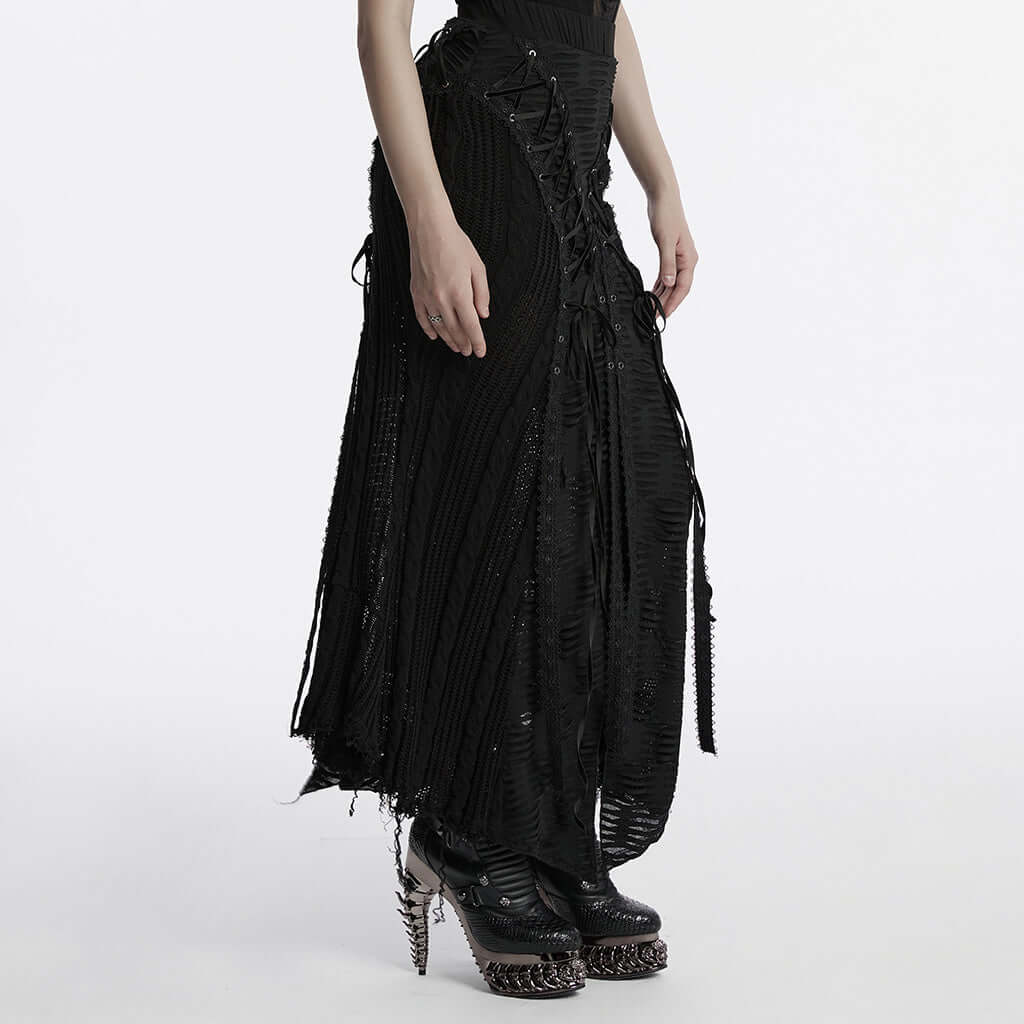 Punk Rave Anastasia Gothalyptic Knitted Fishtail Skirt with Lace Up Features - Kate's Clothing