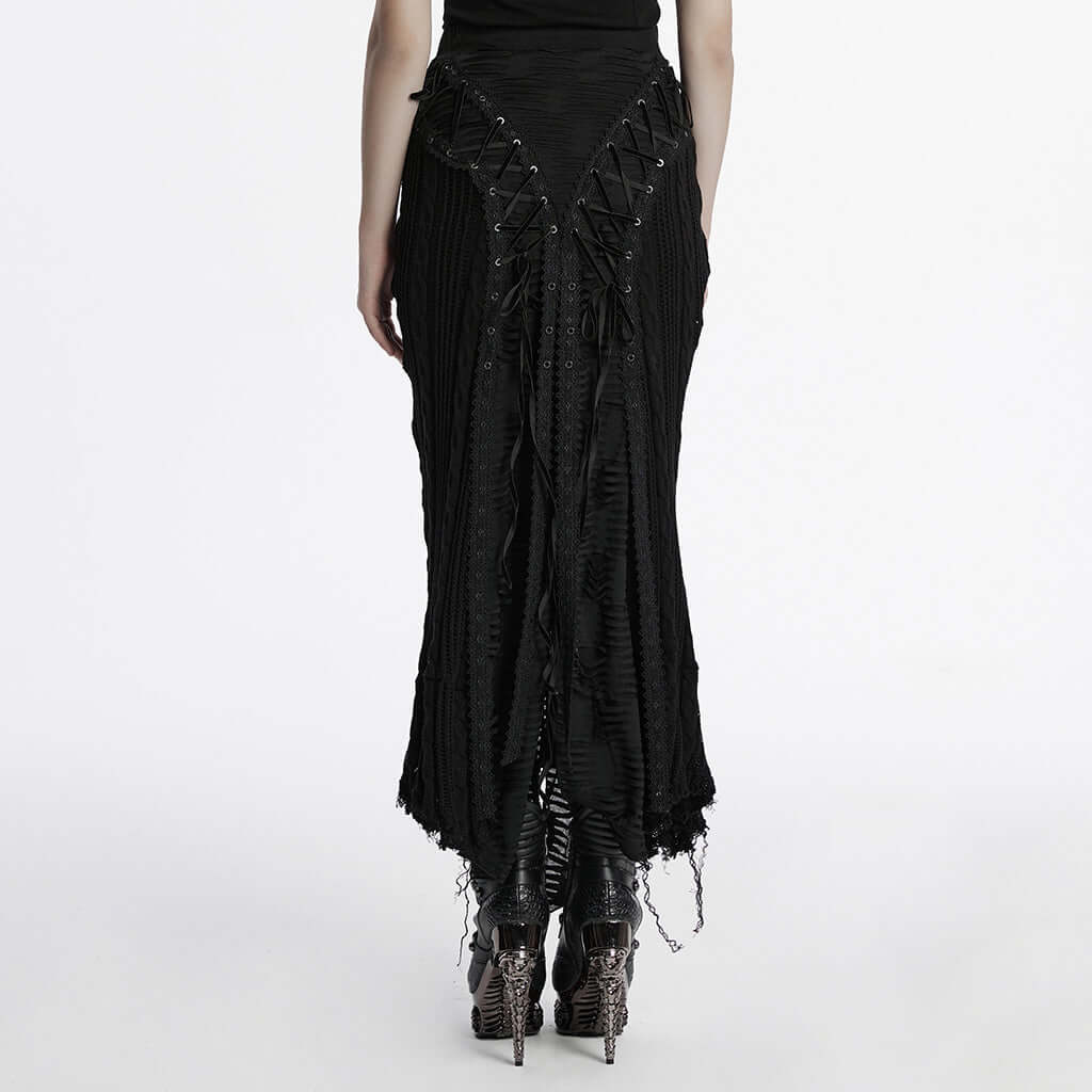 Punk Rave Anastasia Gothalyptic Knitted Fishtail Skirt with Lace Up Features - Kate's Clothing