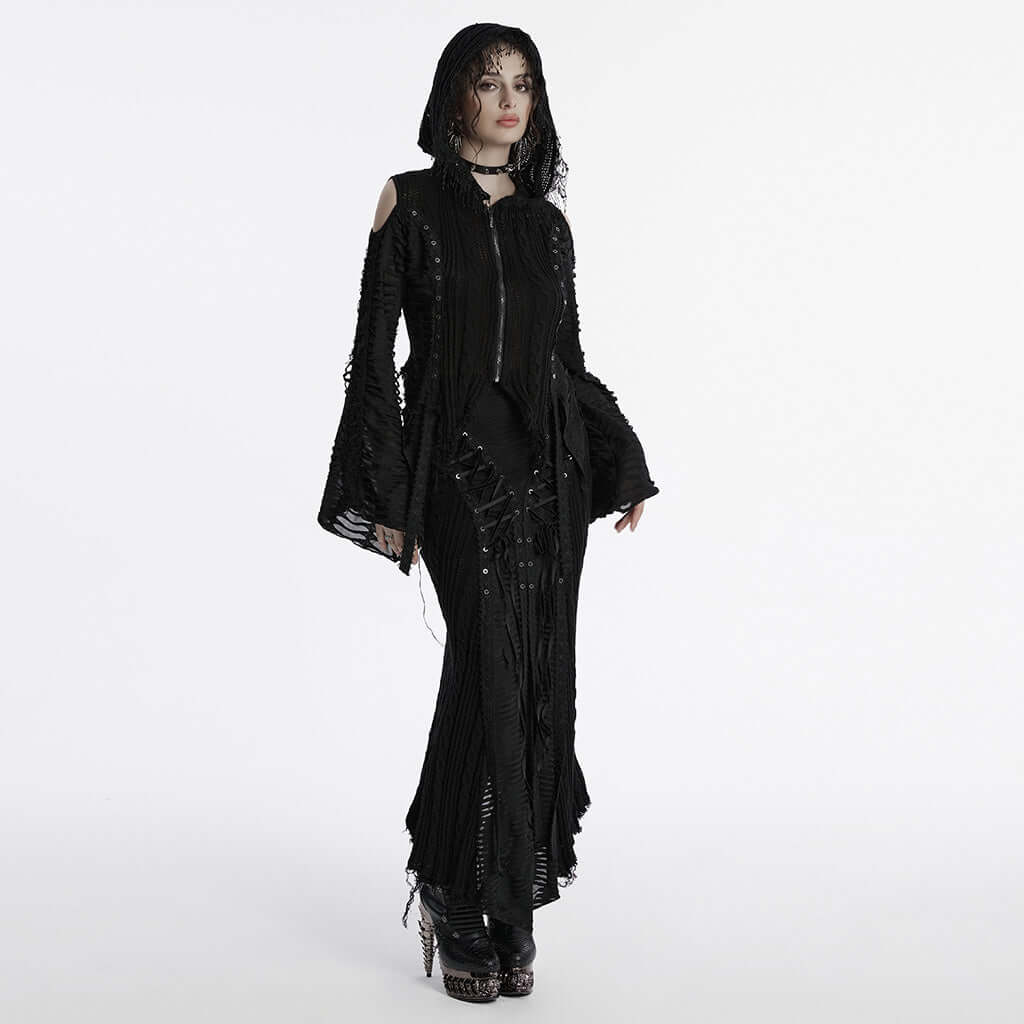 Punk Rave Anastasia Gothalyptic Knitted Fishtail Skirt with Lace Up Features - Kate's Clothing