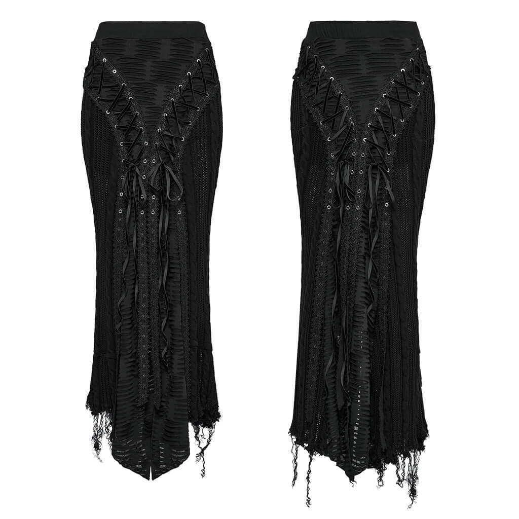 Punk Rave Anastasia Gothalyptic Knitted Fishtail Skirt with Lace Up Features - Kate's Clothing