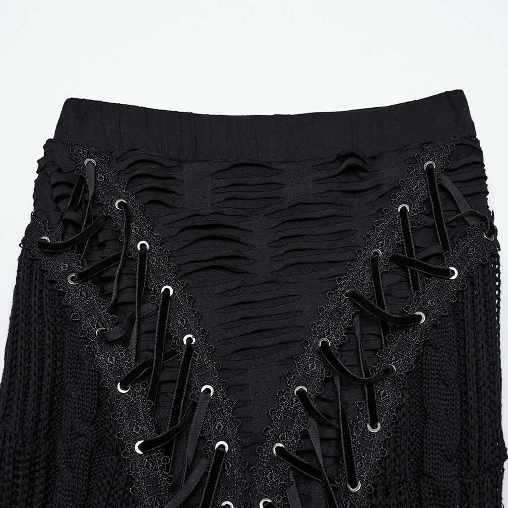 Punk Rave Anastasia Gothalyptic Knitted Fishtail Skirt with Lace Up Features - Kate's Clothing