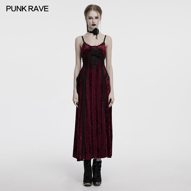 Punk Rave Burgundy Velvet Goth Slip Dress