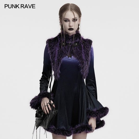 Punk Rave Lilith Gradient Devil Fur Shawl  In Violet