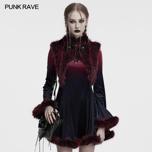 Punk Rave Lilith Gradient Devil Fur Shawl in Crimson