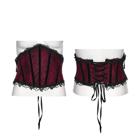Punk Rave Isolde Gothic Underbust Corset - Lace & Velvet Waist Cincher