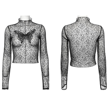 Punk Rave Lace Arabella Top with Butterfly Motif - Kate's Clothing