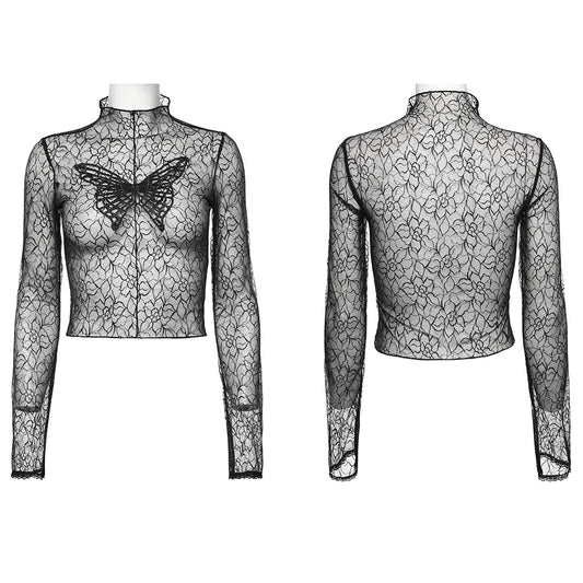 Punk Rave Lace Arabella Top with Butterfly Motif - Kate's Clothing