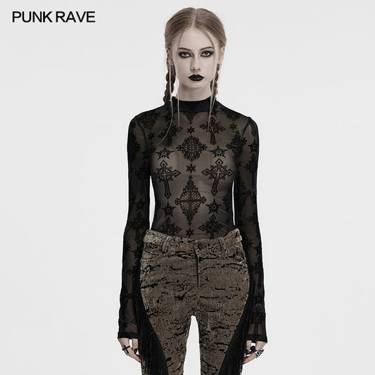 Punk Rave Ravena Cross Flocking Mesh Top