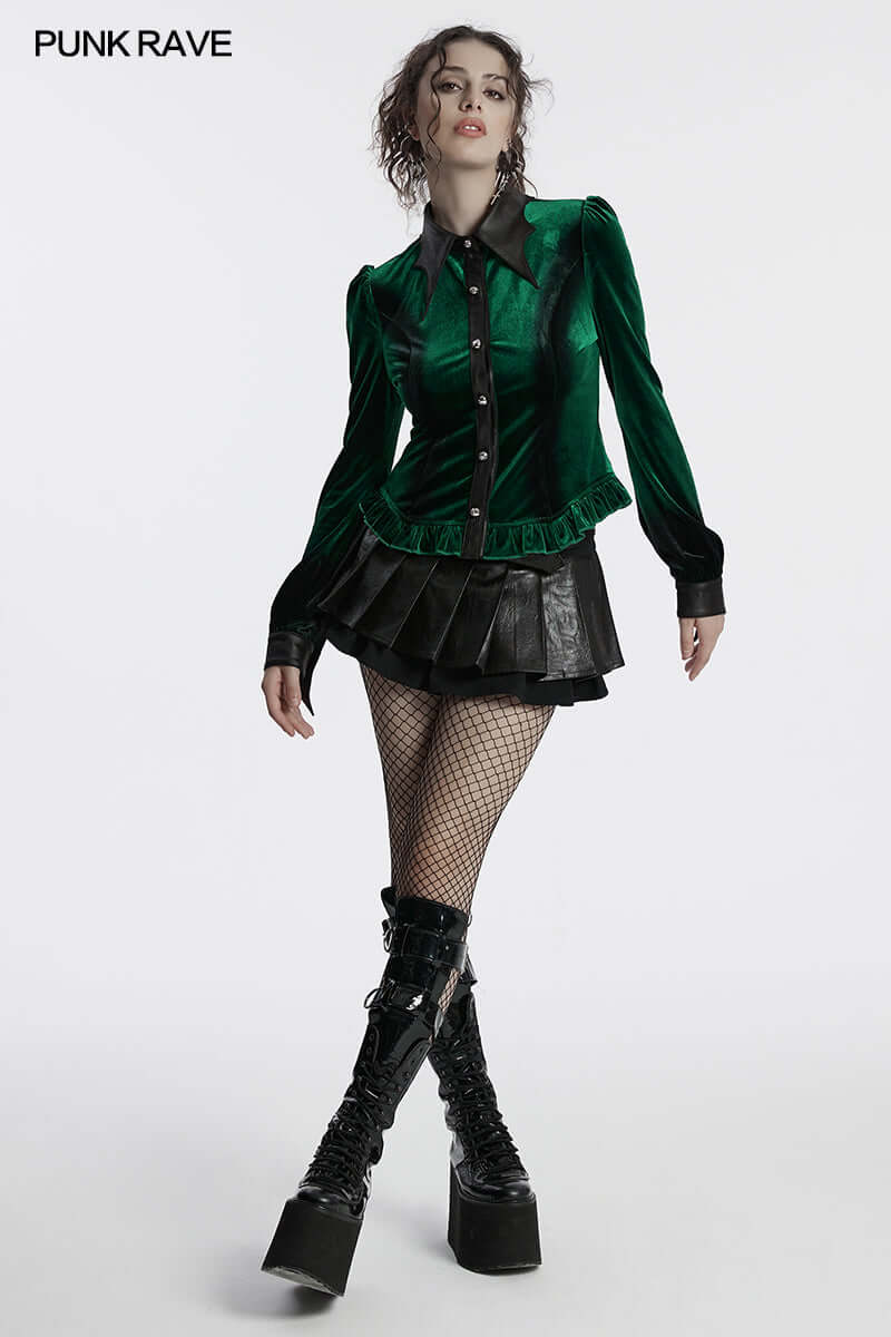 Punk Rave Fawn Gradient Printed Shirt in Green - Kate's Clothing