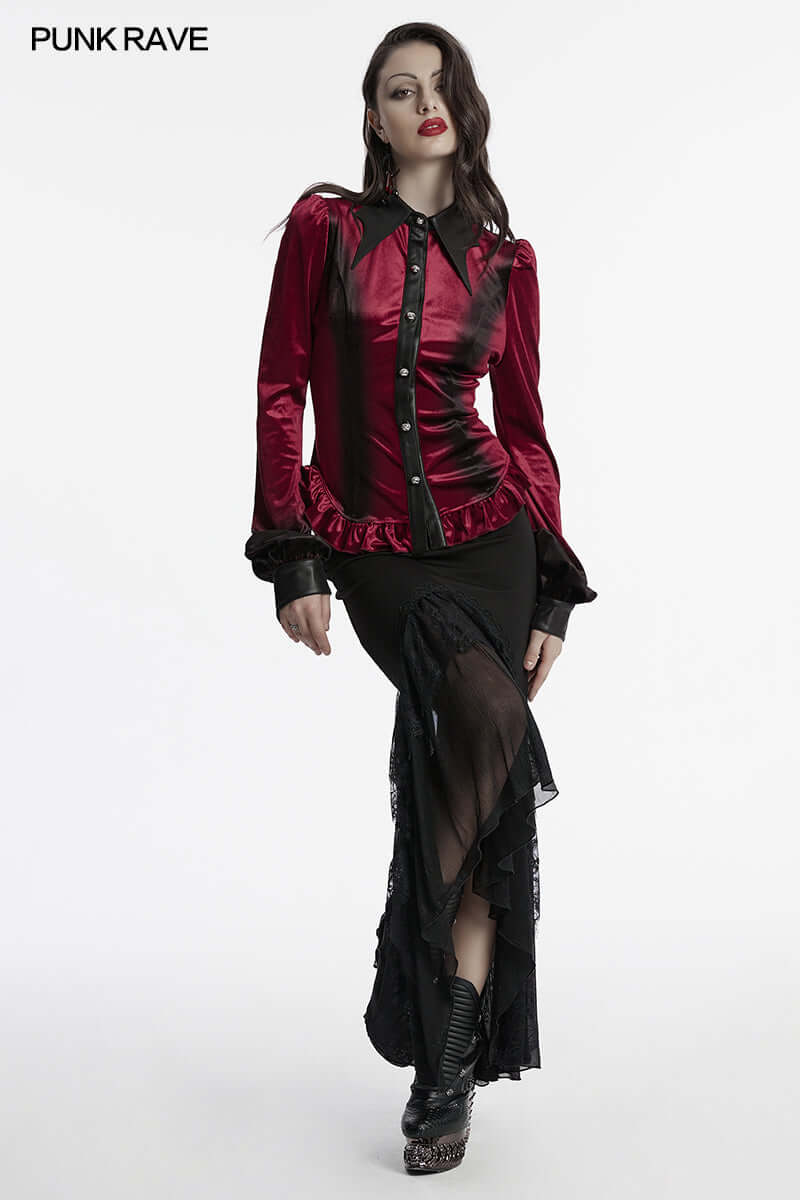 Punk Rave Fawn Gradient Printed Shirt in Red - Kate's Clothing