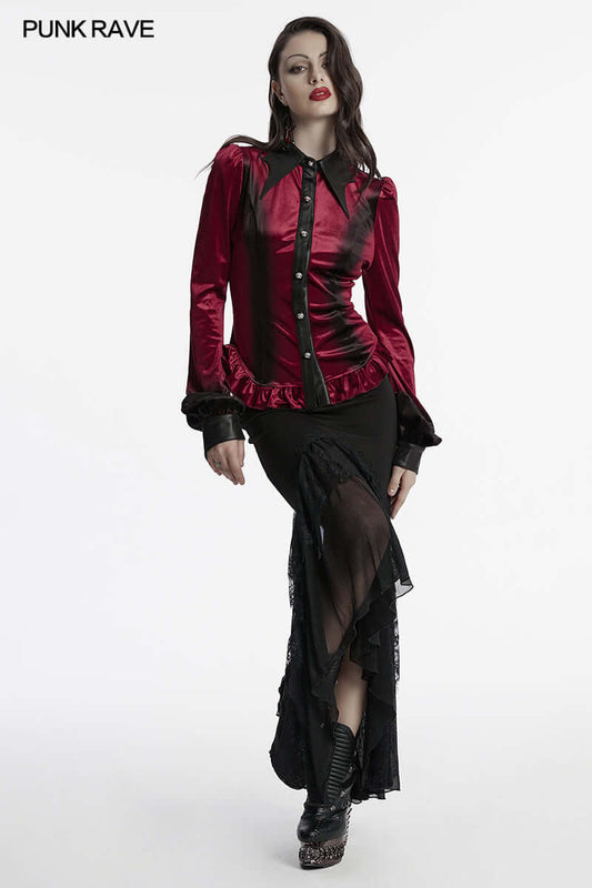 Punk Rave Fawn Gradient Printed Shirt in Red - Kate's Clothing