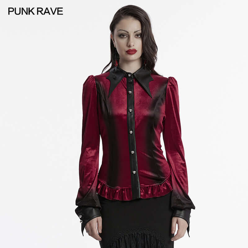 Punk Rave Fawn Gradient Printed Shirt in Red - Kate's Clothing