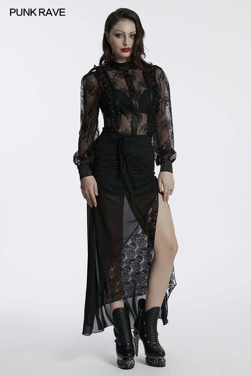 Punk Rave Padme Lace Transparent Shirt - Kate's Clothing