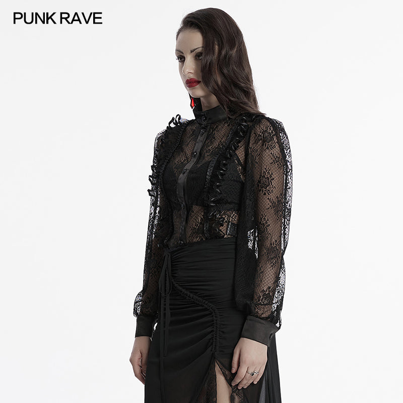 Punk Rave Padme Lace Transparent Shirt - Kate's Clothing