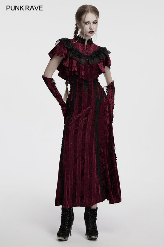 Punk Rave Elysia Velvet Ruffle Goth Shawl In Crimson