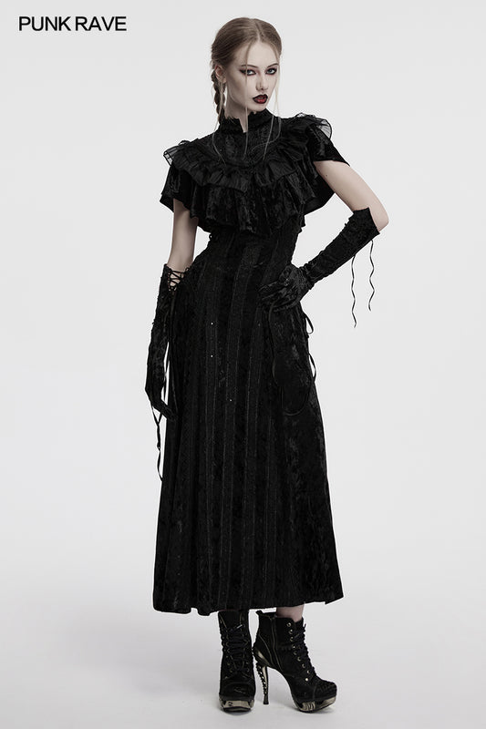 Punk Rave Elysia Velvet Ruffle Goth Shawl In Black