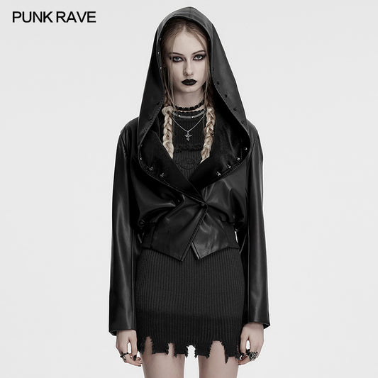 Punk Rave Nyx Hooded Faux Leather Jacket