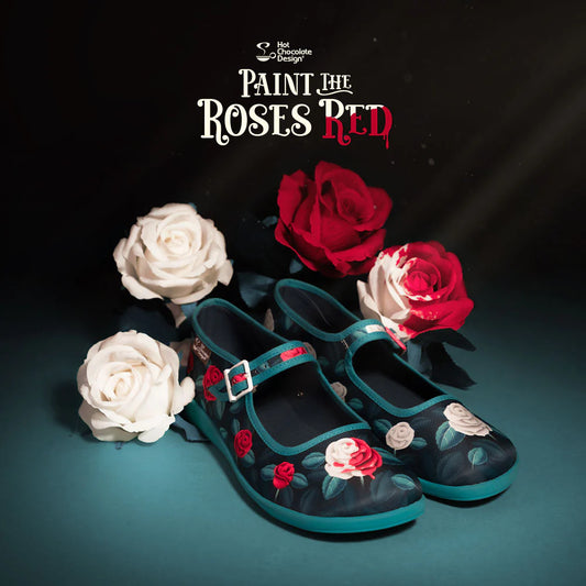 Chocolaticas® Paint the Roses Red – Gothic Floral Mary Jane Flats