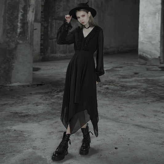 Punk Rave Angelina Chiffon Long Sleeve Handkerchief Dress - Kate's Clothing