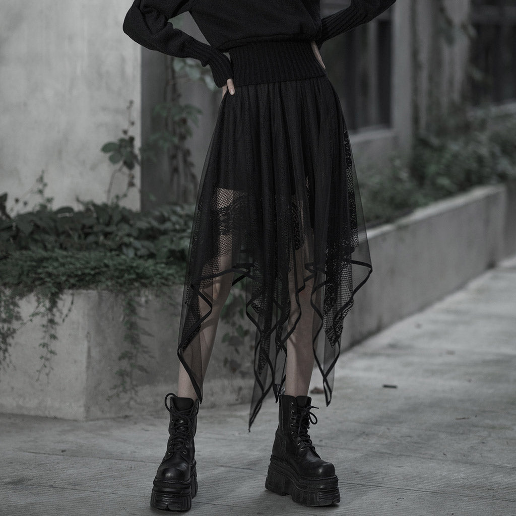 Punk Rave Caitlyn Mesh and Lace Layers Handkerchief Skirt - Kate's Clothing