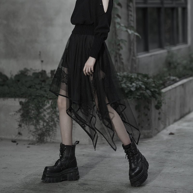 Punk Rave Caitlyn Mesh and Lace Layers Handkerchief Skirt - Kate's Clothing
