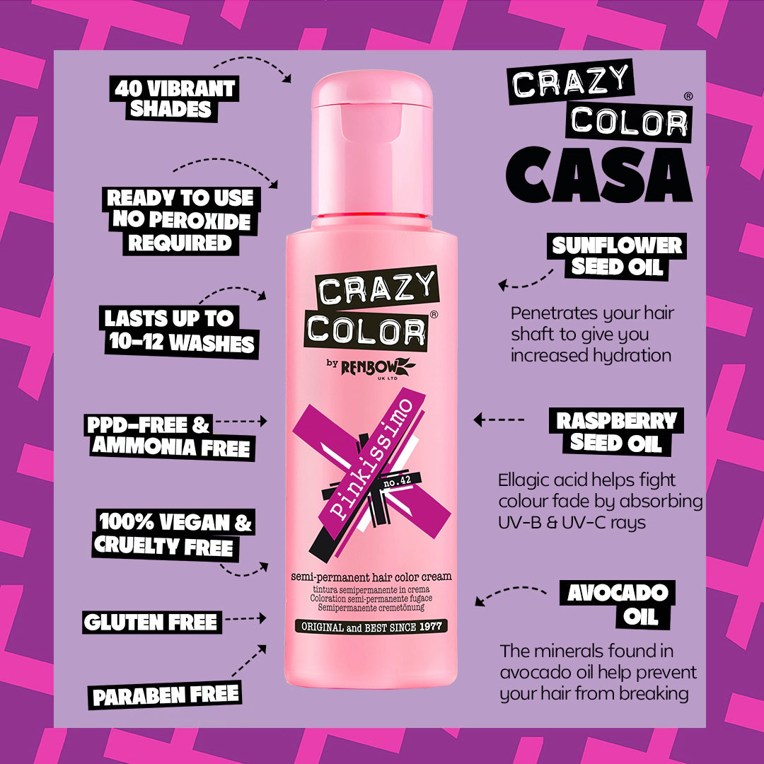 Crazy Colour Semi Permanent Hair Dye - Pinkissimo - Kate's Clothing