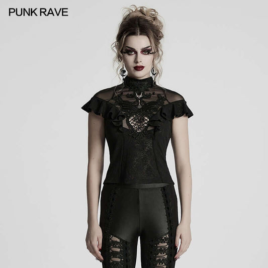 Punk Rave Gothic Applique Top on Model