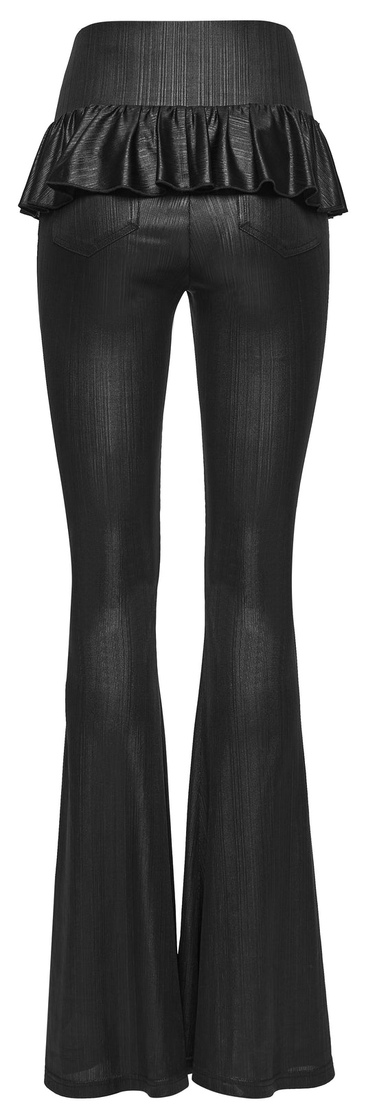Punk Rave Bellatrix Goth Leggings Flares - Spiderweb Panel Alt Flared Trousers with Ruffled Waistband back view