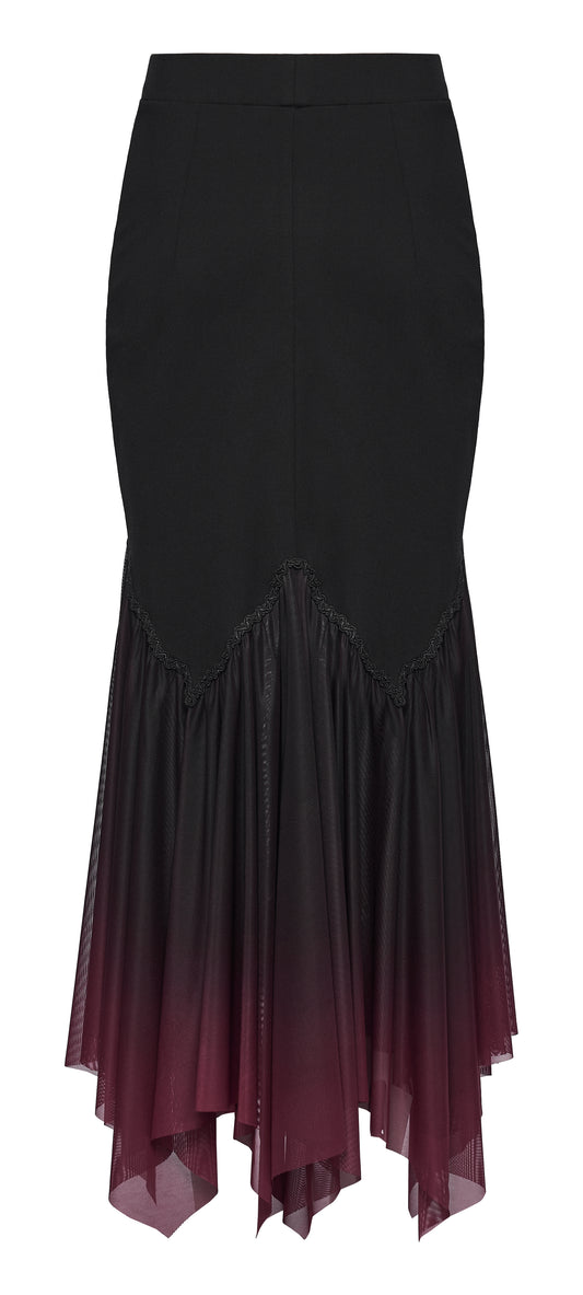 Punk Rave Lilith Goth Fishtail Skirt Black to Red Gradient