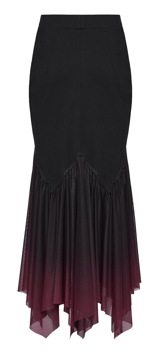 Punk Rave Lilith Goth Fishtail Skirt Black to Red Gradient