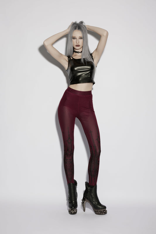 Punk Rave Morella Church Skull Leggings Full Length Model View