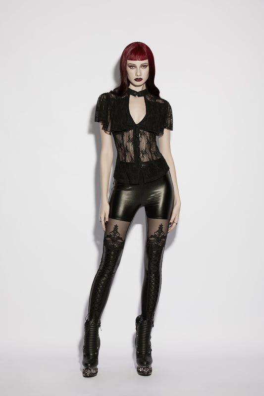Punk Rave Seraphina Floral Gothic Lace Shirt Styled with Leggings