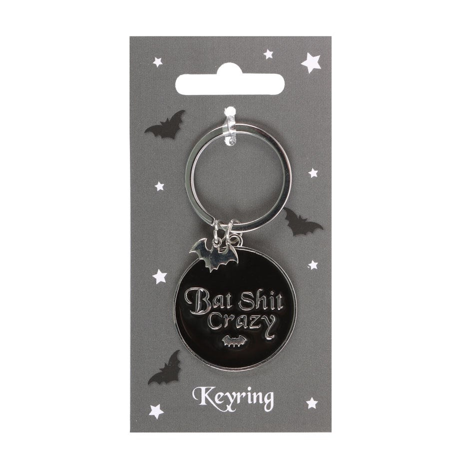 Gothic Gifts Round Bat Sh*t Crazy Keyring - Kate's Clothing