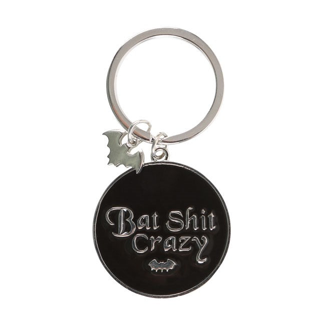 Gothic Gifts Round Bat Sh*t Crazy Keyring - Kate's Clothing