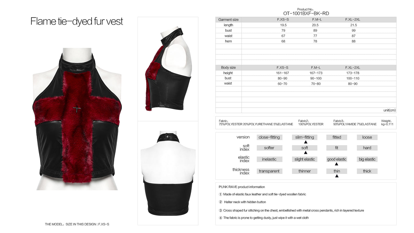 Punk Rave Valora Cross Fur Halter Top In Crimson