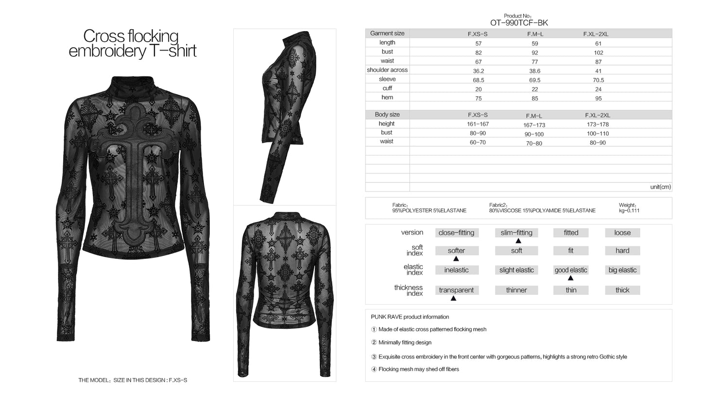 Punk Rave Morrigan Cross Embroidered Mesh Top