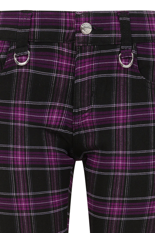 Banned Apparel Forever Yours Low-Rise Skinny Tartan Trousers in Purple