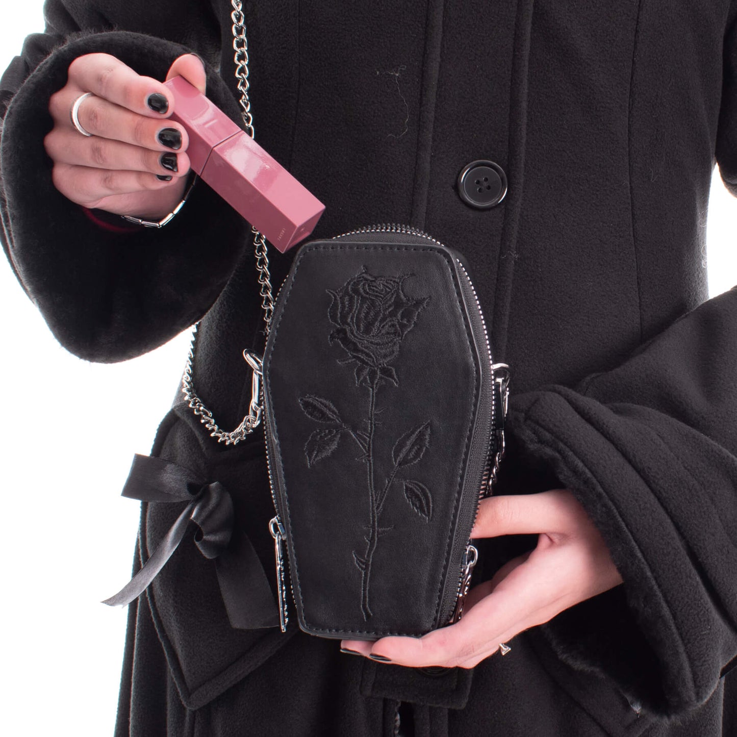 Heartless Thorne Mini Coffin Bag with Black Rose Embroidery - Kate's Clothing