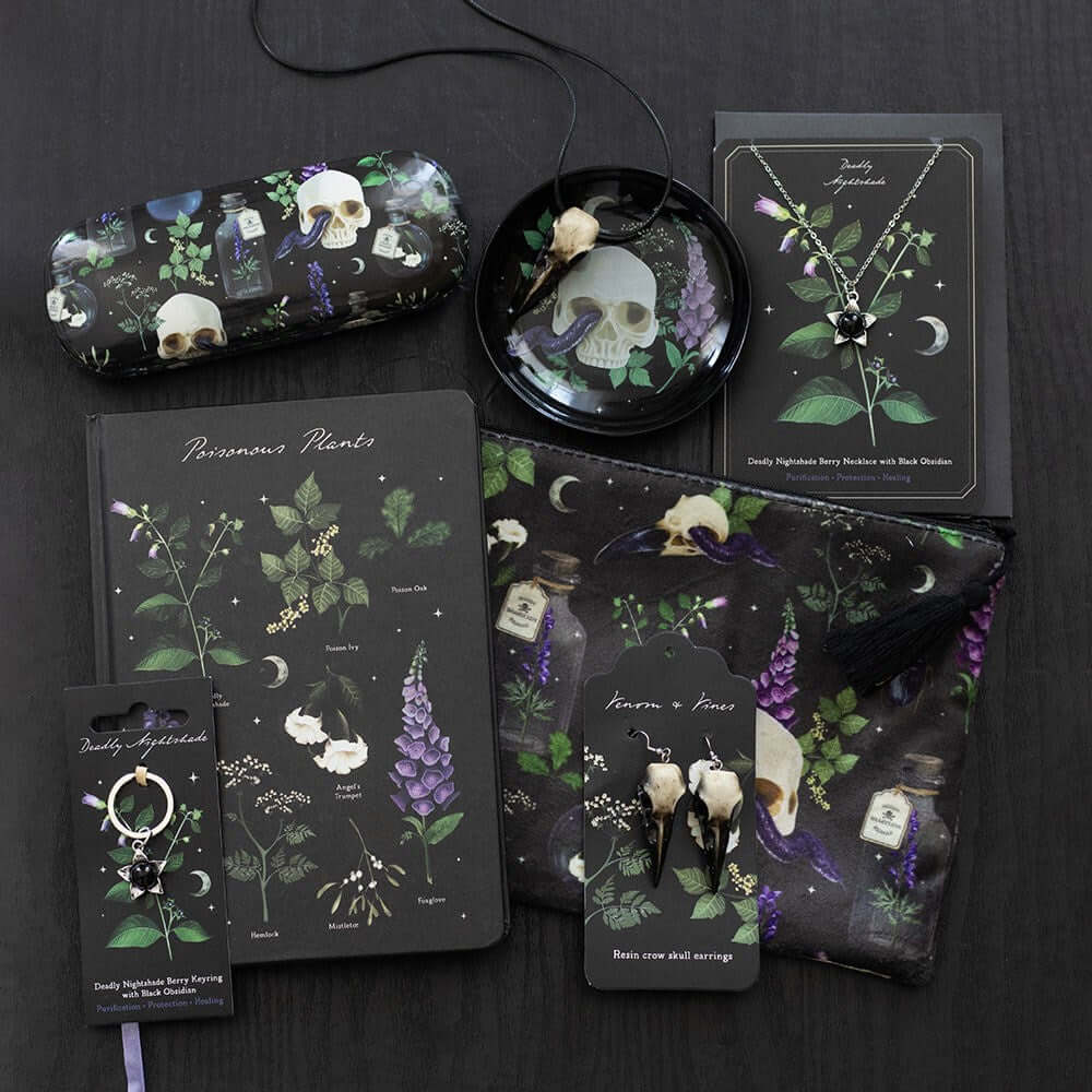 Gothic Gifts Deadly Nightshade Necklace with Black Obsidian on Greeting Card
