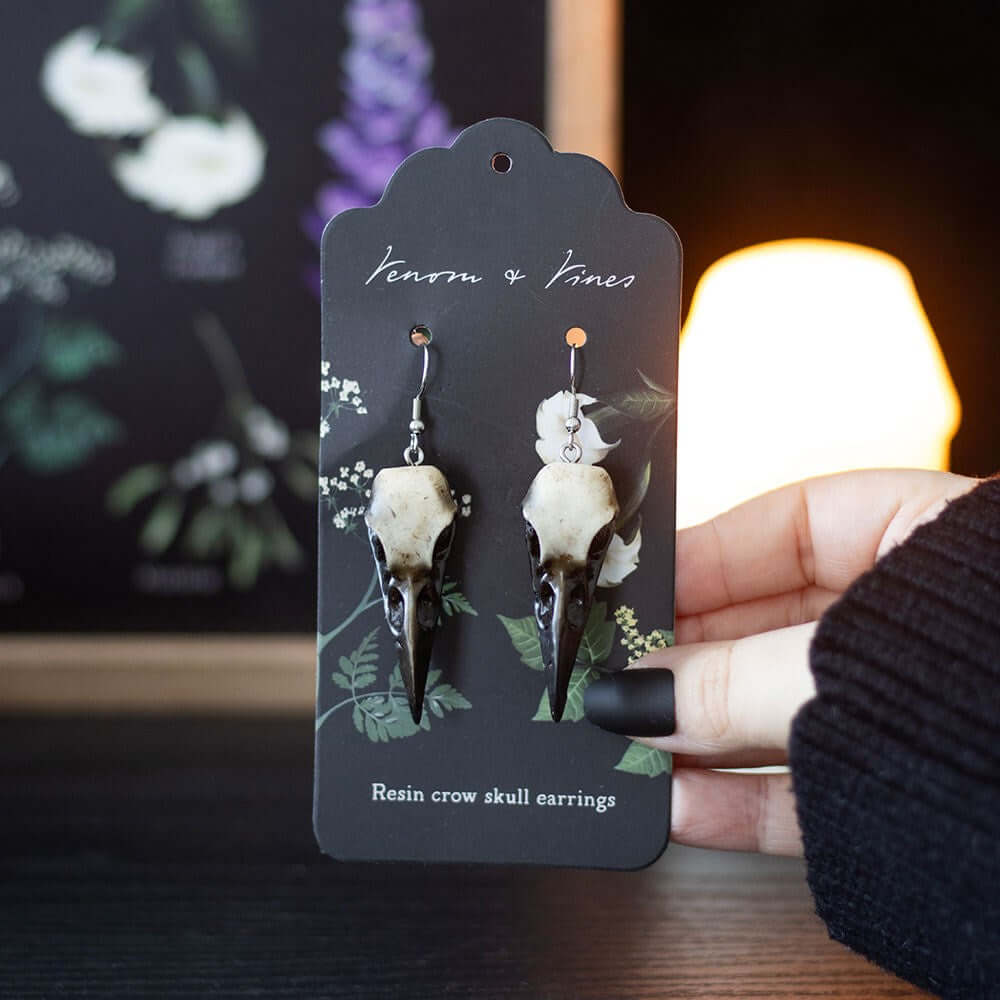 Gothic Gifts Resin Crow Skull Earrings